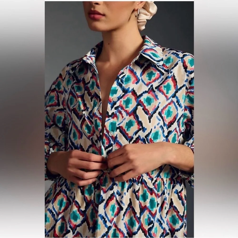 Anthropologie Maeve The Bettina Tiered Cotton Midi Dress Size Small Multi Color - Picture 12 of 13